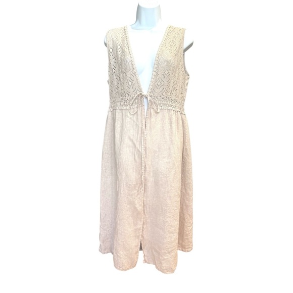 Valentina Naldi taupe Linen Tie Front Sleeveless Kaftan swim cover up One Size - Picture 1 of 6